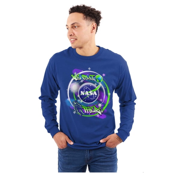 Airbrushed NASA We Out There Spaceman Unisex Plus Size Long Sleeve Shirt Brisco Brands 2X