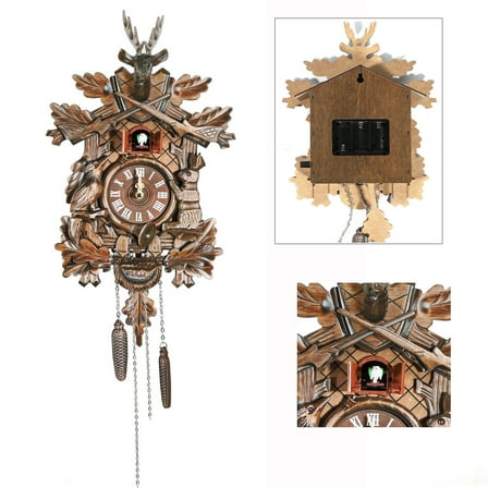 Vintage Clock German Black Forest Wooden Hunter Cuckoo Clock US NEW