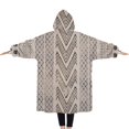 thumbnail image 2 of Oversized Wearable Blanket Hoodie,Boho Black and White Tribal Ethnic Pattern Sherpa Blanket Hoodie with Super Pockets,Super Warm Fuzzy Pullover for Women & Men, 2 of 6