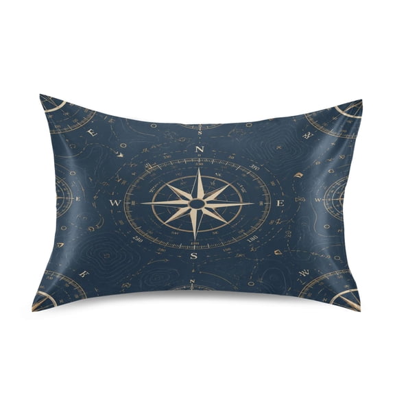 Satin Pillow Case Envelope Pillow Covers Standard Size Soft Pillow Cases for Bedroom, Navy Printed