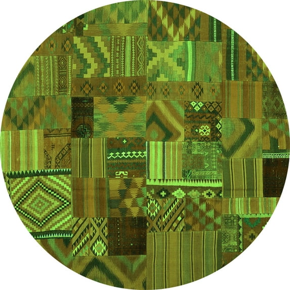Ahgly Company Indoor Round Patchwork Green Transitional Area Rugs, 5' Round