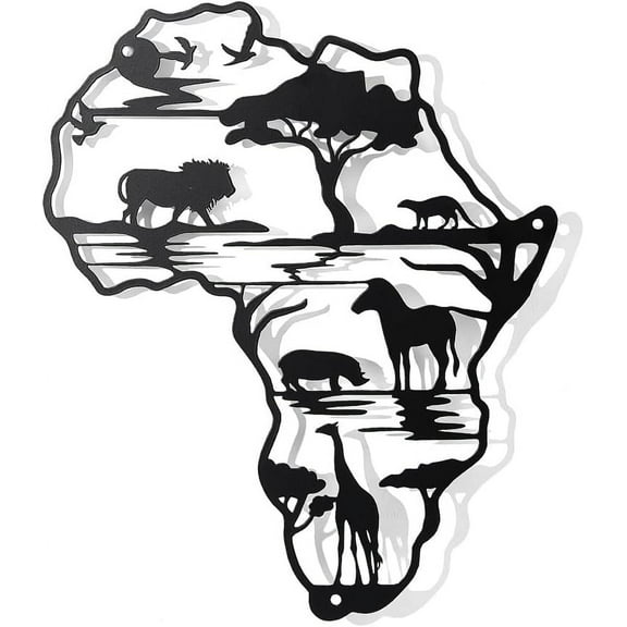 HELLOYOUNG African Map Animal Division Metal Wall Art Modern Silhouette Black