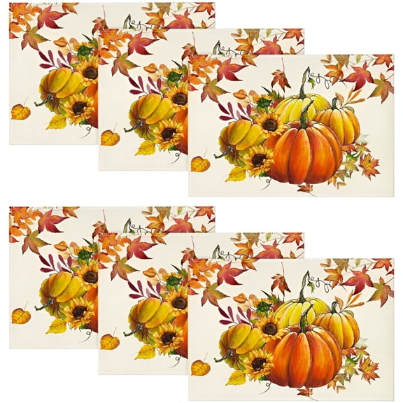 ACDANC 2Pcs/4Pcs/6Pcs/8Pcs Pumpkins Maple Leaves Sunflower Fall Placemats,12X18 Inch Seasonal Table Mats for Table Runner Party Kitchen Dining Decoration Pumpkin Placemats