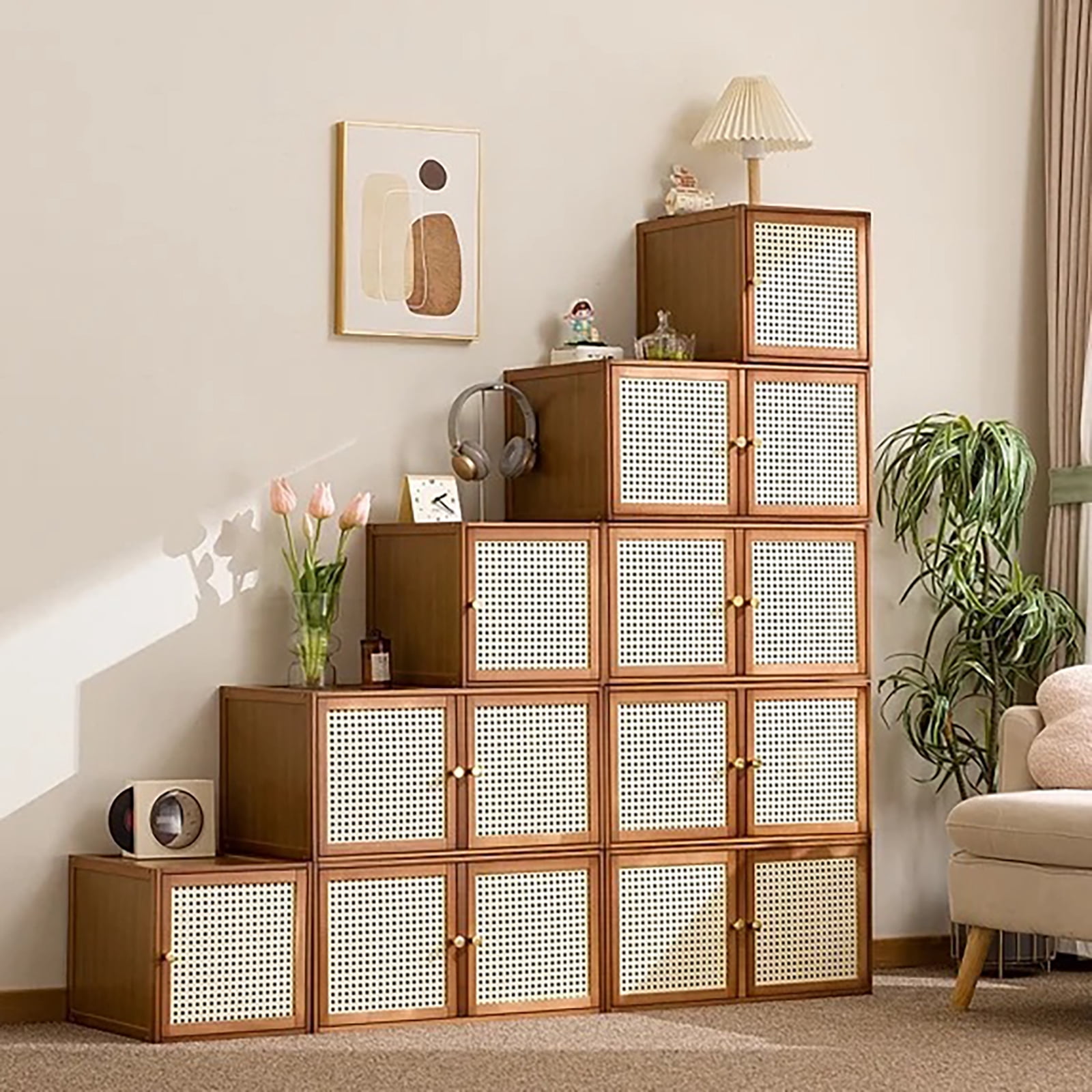 GIATUEE Solid Wood Stacking Cabinet with Doors - Large Capacity Storage Organizer for Clothing, Bedding & Home | Dust-Proof, Mildew-Proof & Easy to Assemble, Orginal Color