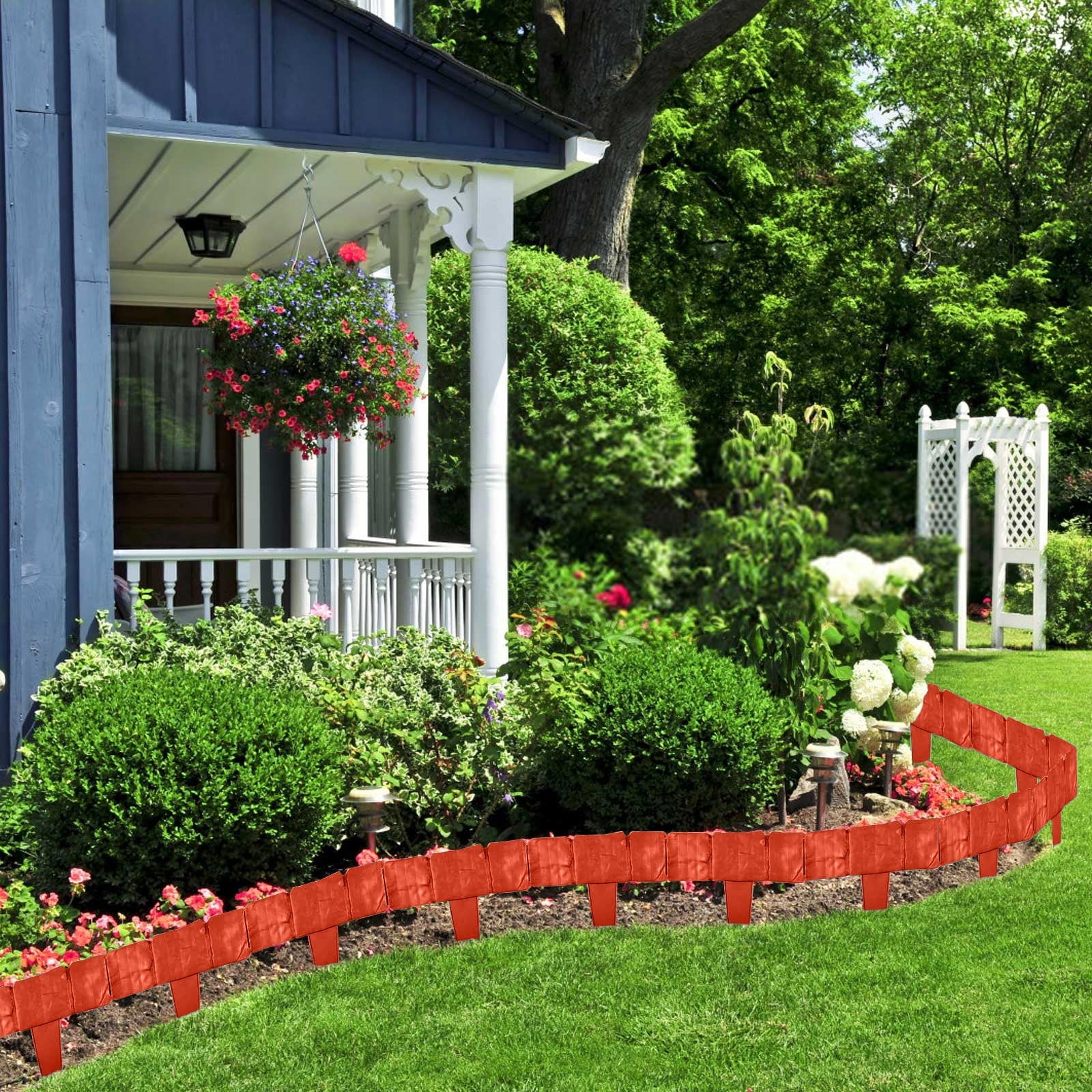 Garden Edging Border- Lawn Fence Plastic Cobblestone Effect Edging Lawn Trimming Garden Patio Decor