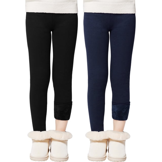 Popvcly - Pack de 2 leggings cálidos de invierno para niñas, con forro polar, mallas térmicas gruesas, pantalones de 2 a 11 años