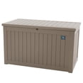 thumbnail image 2 of Plainsity 230 Gallon Large Deck Box, Resin Outdoor Storage Box Waterproof Lockable Container for Backyard Cushion, Patio Furniture, Toys, Pool Accessories, Garden Tools and Equipment Light Brown, 2 of 9