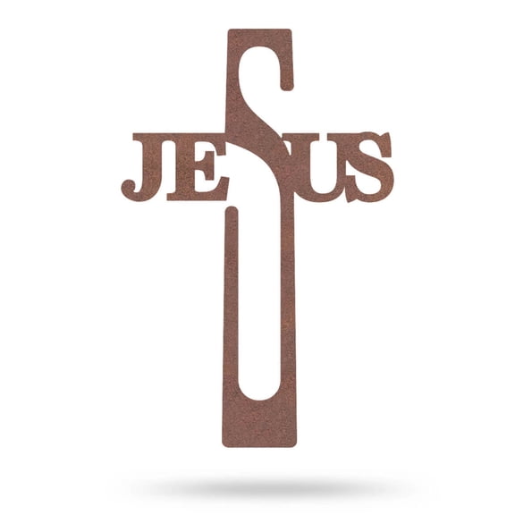 Jesus Cross Wall Art - Inspirational Metal Sign for Home Decor (Rust)