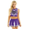 thumbnail image 1 of Aislor Ensemble de Crop Top Cheerleader pour Femmes avec Jupe Plissée Mini Uniforme Cheerleading Violet S, 1 of 7