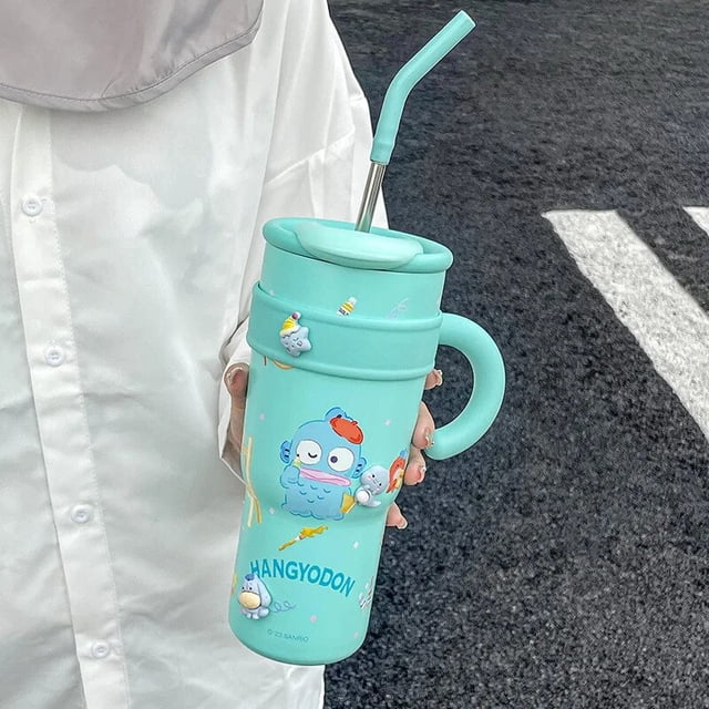 700/1200ml Sanrio Hello Kitty My Melody Pochacco Cinnamoroll Hangyodon Water Bottle Cute Water Bottle with Straw Girl Anime Gift
