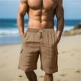 thumbnail image 2 of Txeol Men's Linen Shorts Casual Drawstring Summer Beach Shorts Solid Color Elastic Waisted Shorts with Pockets Loose Fit Beach Shorts Deals Today,Khaki,L, 2 of 7