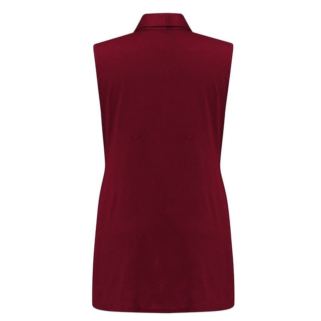 Cardigan Sans Manches Décontracté Couleur Unie Gilet Long Résistant à l'Usure en Polyester Élastique Mode Rouge Vin TG