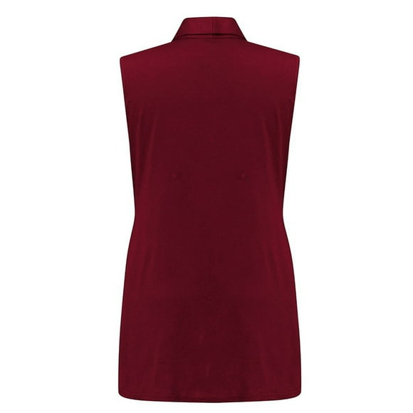 Solid Color Casual Loose Sleeveless Cardigan Front Long Vest Polyester Vests Elastic Polyester Vests Clothing Fashion Outerwear Wine red M