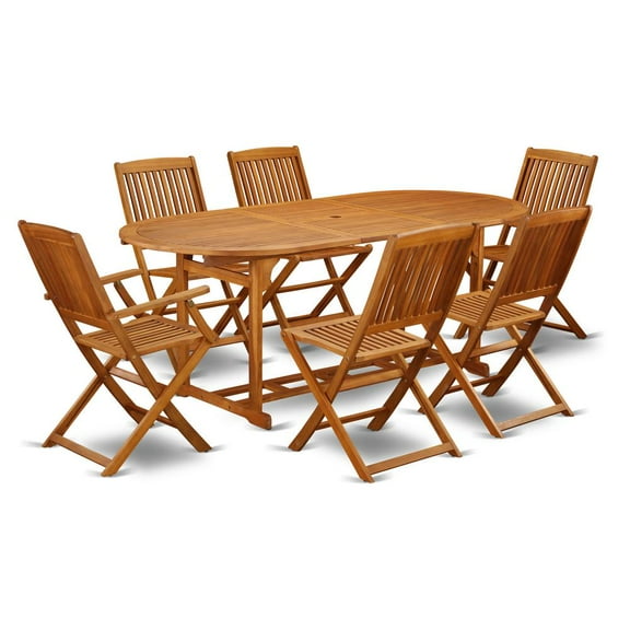 East West Furniture Beasley 7-piece Wood Patio Set in Natural Oil