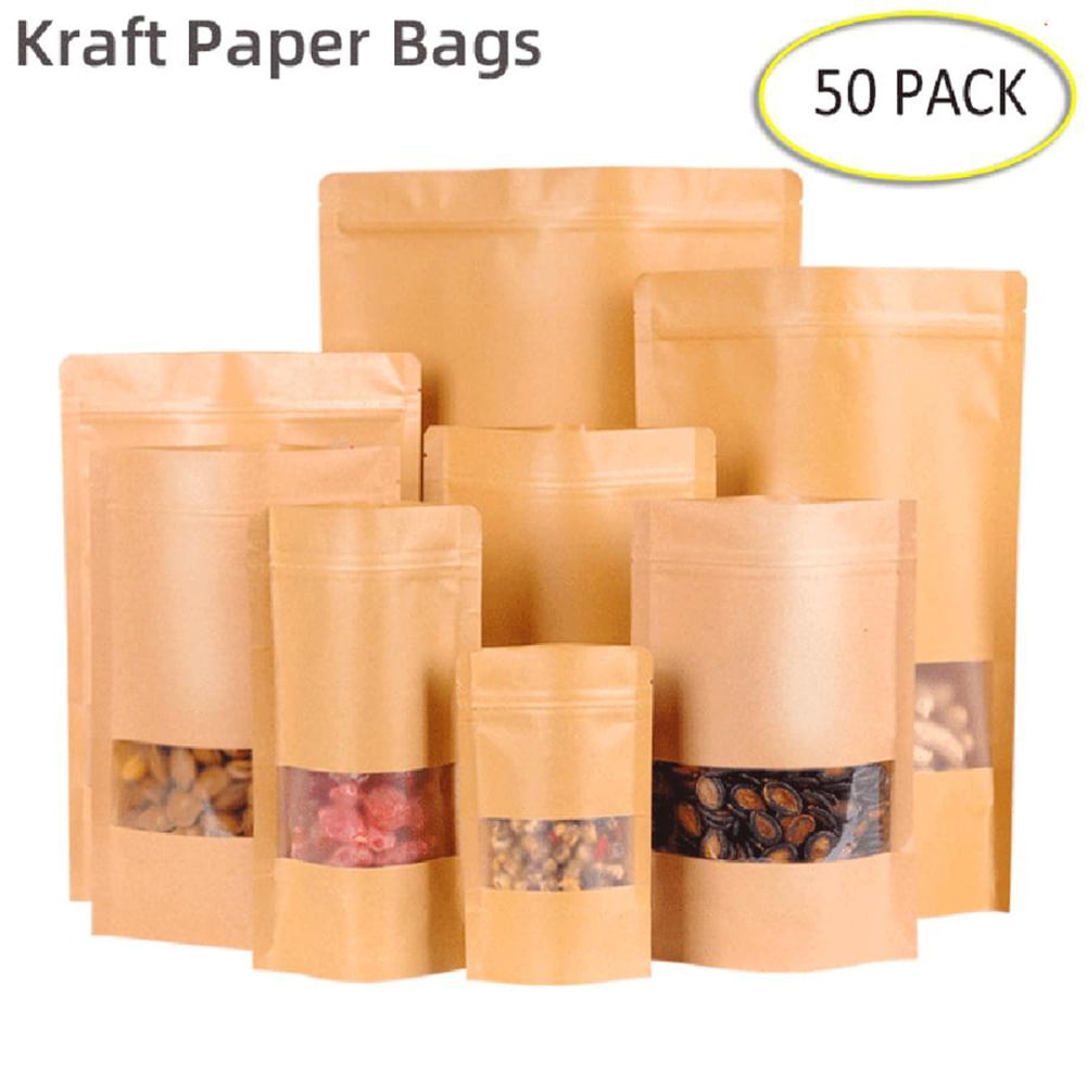 #BO24 100pcs Kraft Paper Laminated Stand up Ziplock Bag 4x6 in 10x15cm