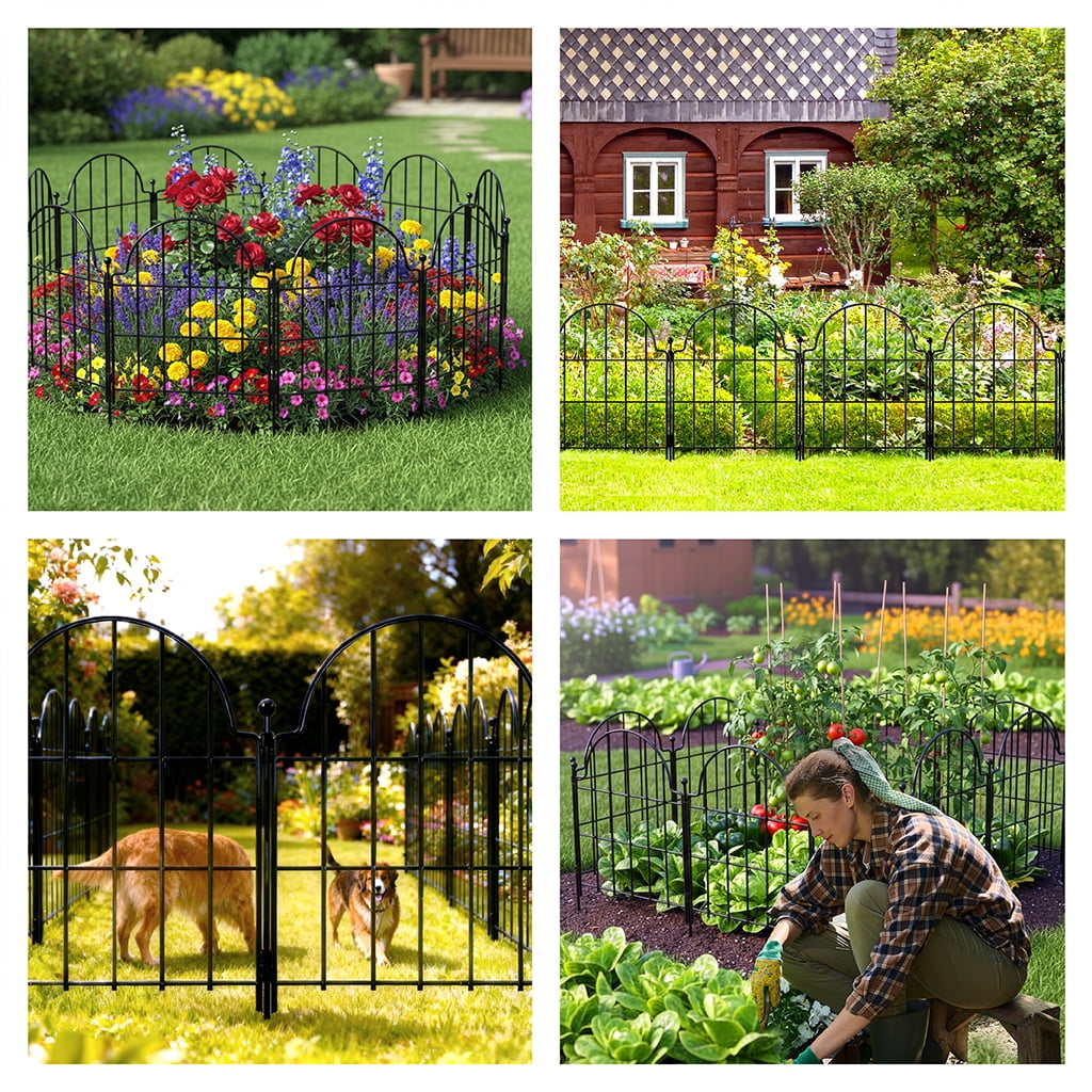 Metal Garden Fence, 22 in(H) x 32.88 ft(L) Arched Rustproof Metal No Dig Fence Garden Fence Border, Ground Stake Animal Barrier Fence for Rabbit Dog, Outdoor Decor for Yard & Patio
