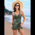 thumbnail image 4 of Traje de Baño de una Pieza con Falda Cruzada para Mujer, con Control de Abdomen, Falda. Verde L, 4 of 10