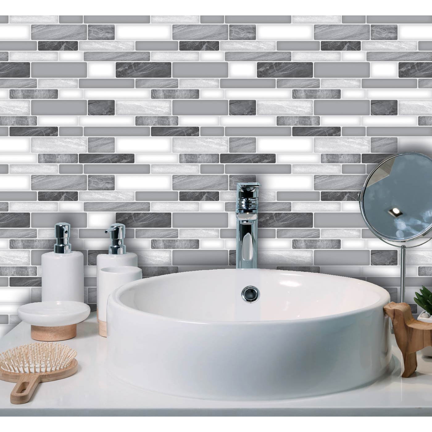 LongKing Peel and Stick Backsplash Tile Gray Marble Tile 12 in. x 12 in