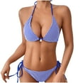 thumbnail image 2 of purcolt Womens Two Piece Bikini Sets Sexy Mini Bathing Suit Halter V Neck Triangle Side Tie High Cut Thong Swimsuit Beahwear, 2 of 6
