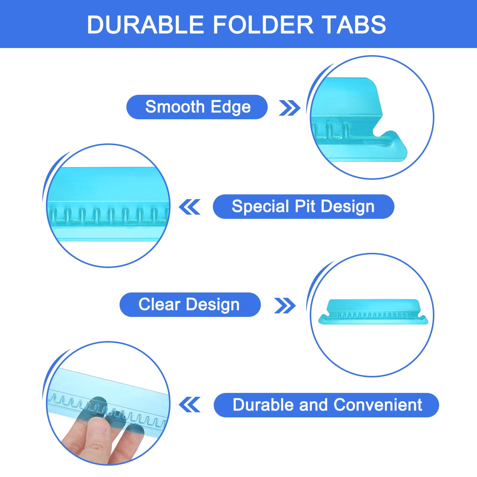 Uxcell Hanging File Folder Tabs, 4 Inch File Folder Tabs and Inserts Plastic Clear File Folder Labels Filing Tabs for Hanging File Folders, Blue, 100 Pcs