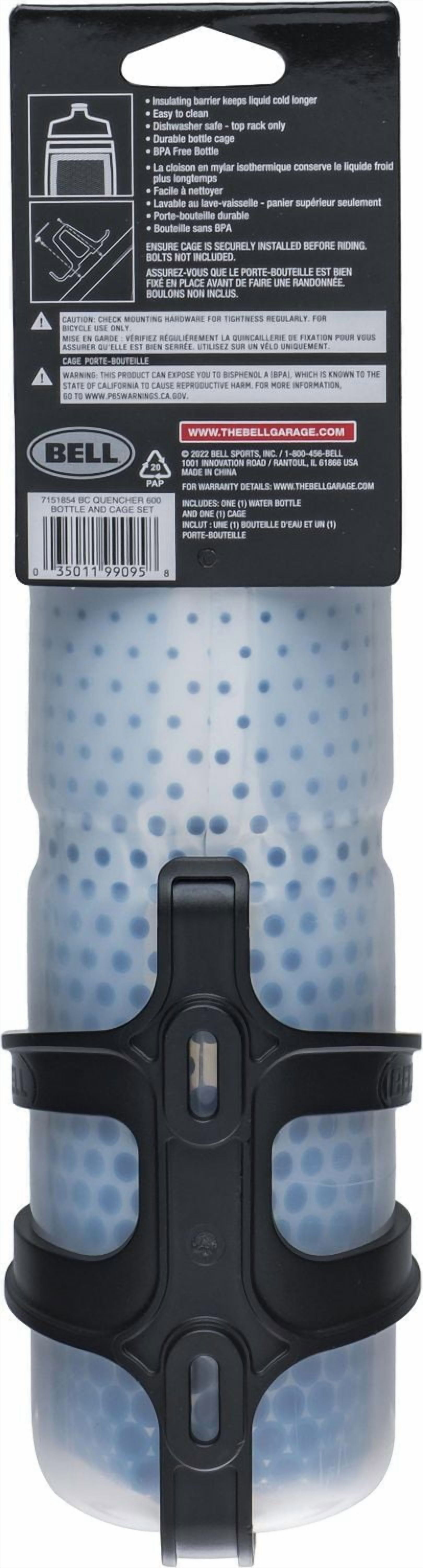 Bouteille et cage Quencher ™ 600 de Bell Sports 21 onces. (625 ml) Capacité