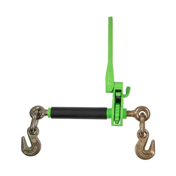 5/16" - 3/8" Hi-Viz Green Heavy Duty Folding Handle Ratchet Load Binder w/ Grab Hook 7,100 lbs WLL | Tie Down Hauling Chain Binders for Flatbed Truck Trailer