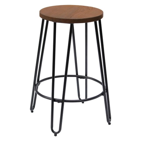 - Quinn Round Wood-Top Backless Barstool