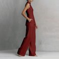 thumbnail image 4 of Evdexr Linen Sets For Women 2 Piece Stand Collar Sleeveless Top and Baggy Wide Leg Pants Set Trendy Casual Business Lounge Outfit Suits Wine L, 4 of 6