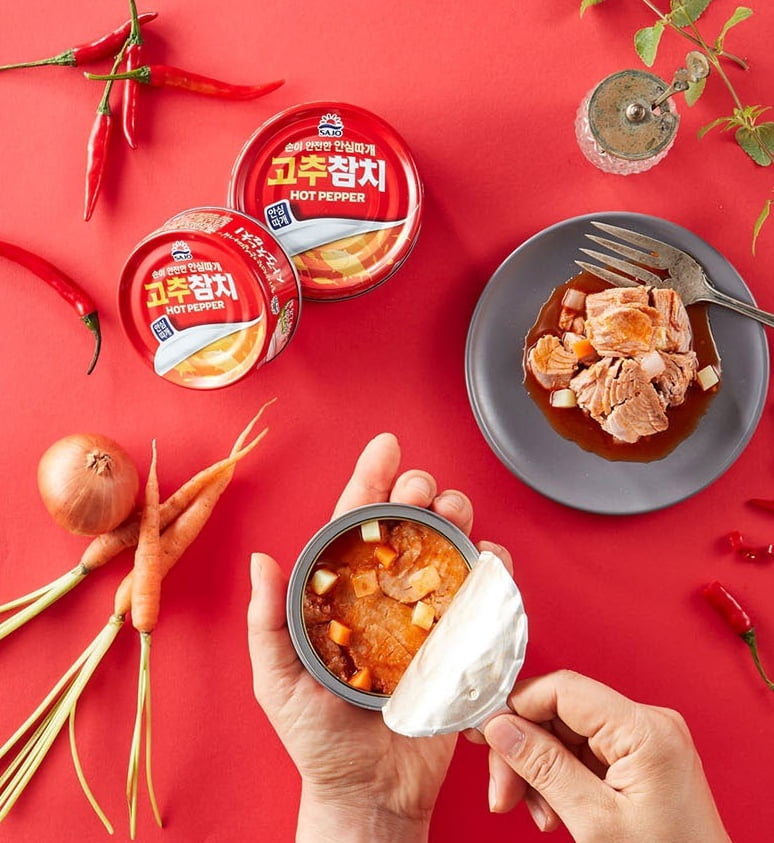 Hot Pepper Tuna, Spicy Korean Canned Tuna, Ready to Eat Protein Tuna with Chili Pepper Sauce, Easy Open Lid, 5.29 oz (150g) x 4 Cans