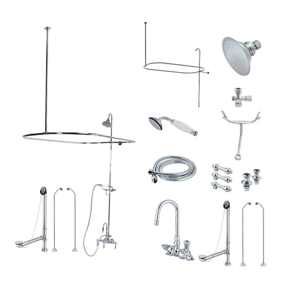 Kingston Brass CCK2181AL Vintage Tub Wall Mount High-Arc Gooseneck Clawfoot Tub Faucet Package with Supply Enclosure and Hand Shower, Polished Chrome