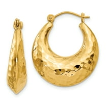 14k Hammered Fancy Hollow Hoop Earrings