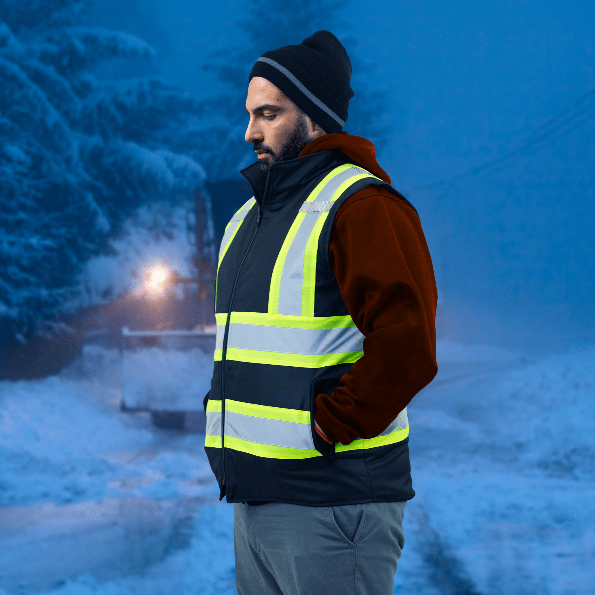 JORESTECH Hi-Vis Reversible Insulated Safety Vest, Two-Toned, ANSI Class 1, VL-10 (Black, S)
