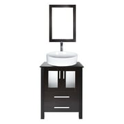 FULLWATT 24" Modern Bathroom Vanity with Oval Ceramic Sink Combo Lavatory Stand Cabinet Storage Wooden Black Espresso