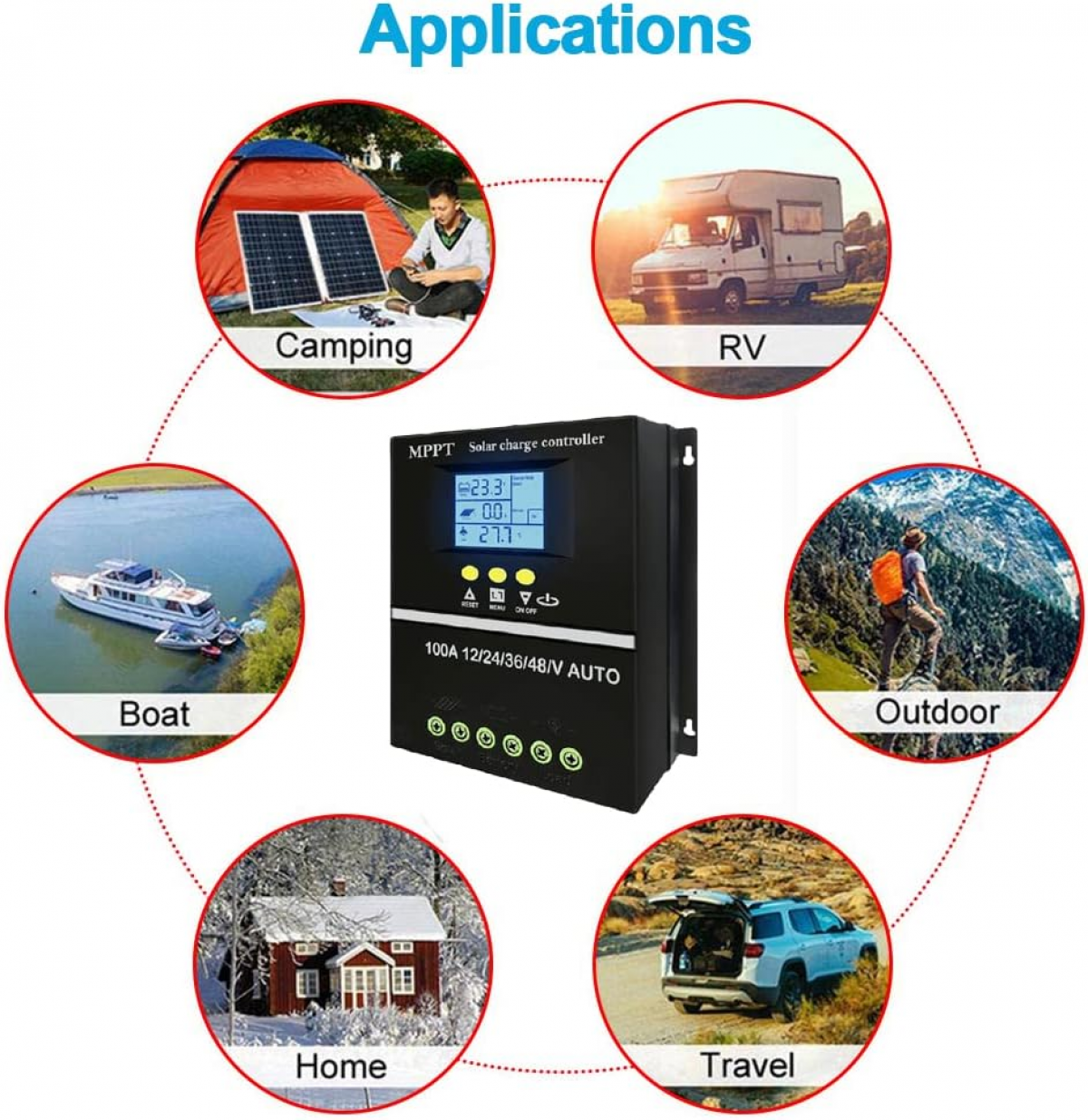 100A MPPT Solar Charge Controller with LCD Display - 48V High Efficiency Smart Regulator for Lead Acid & Lithium Batteries, 12V/24V/36V/48V Auto, Dual USB, Overcharge/Reverse Protection