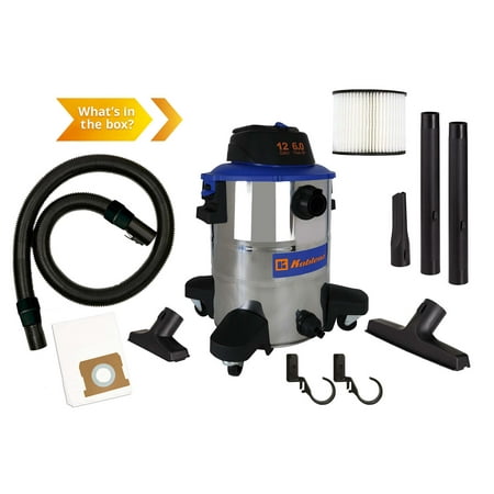 

SPSKTNAS Stainless Steel Wet Dry Blow Vacuum 12 Gallon 6.0 Peak HP 2-1/2 In x 7 Ft Locking Hose 3 in 1 shop vac with 5 Year Warranty (WD-12 L314 SS)