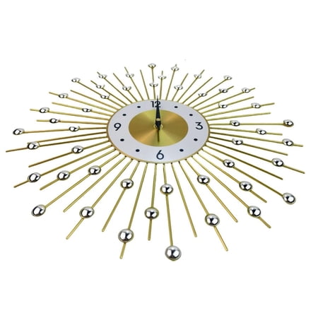 SDFGTstore European Luxury Quiet Large Metal Sunbursts Wall Clock with Beaded Accent Battery Operated Bedroom Living Room Decors