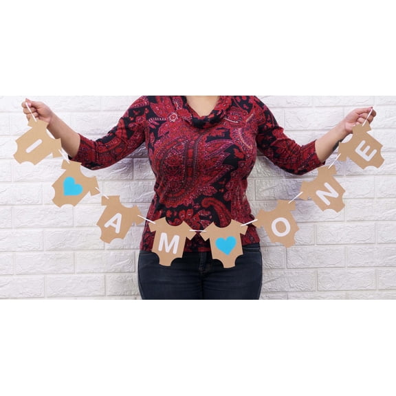 Inkdotpot Rustic Kraft Pre-Assembled Bunting Flags I Am One Birthday Bunting Wall Decor Birthday Banner DIY Party Supplies