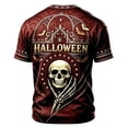 thumbnail image 3 of Broave Men Halloween Skeleton Hand Jack O'Lantern Crewneck Short Sleeve T-Shirt, All Over Print Bat Scroll Casual Graphic Tee, Gothic Halloween Top for Men Daily Wear & Halloween Party Outfit, 3 of 8