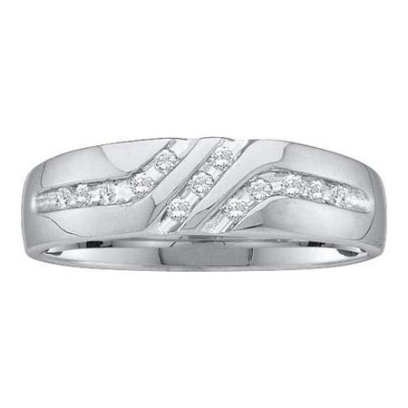 10K White Gold 0.12ctw Elegant Channel Set Round Diamond Mens Diagonal Band Ring
