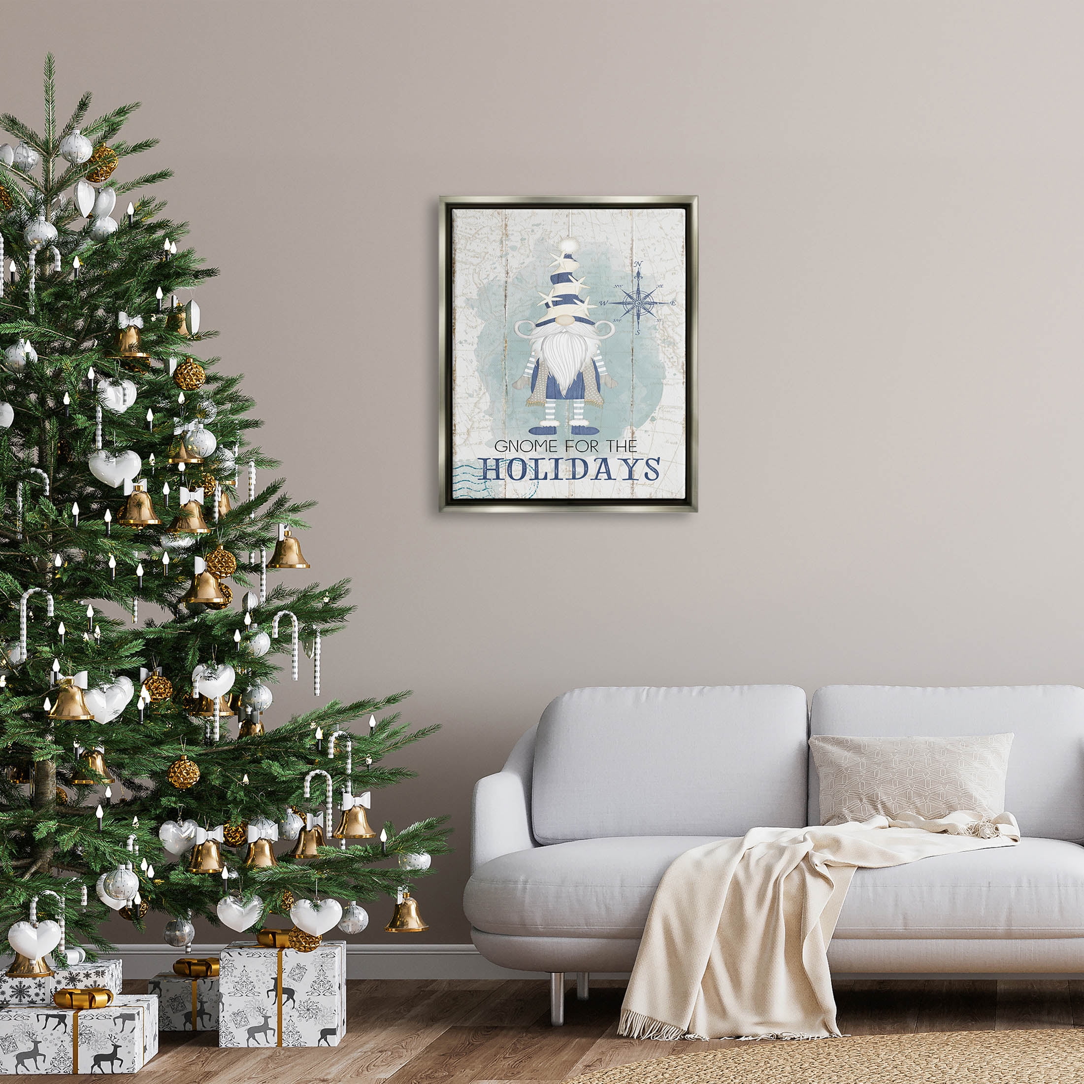 Stupell Industries Gnome For The Holidays Nautical Graphic Art Luster Gray Floating Framed Canvas Print Wall Art, Design by Jennifer Pugh