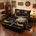 thumbnail image 2 of Manfei Camo Hockey Flag Queen Sheets, Drip Sports Queen Sheet Sets, Brown Black, Black Reversible 4 Pieces (1 Flat Sheet, 1 Fitted Sheet and 2 Pillowcases), 2 of 6