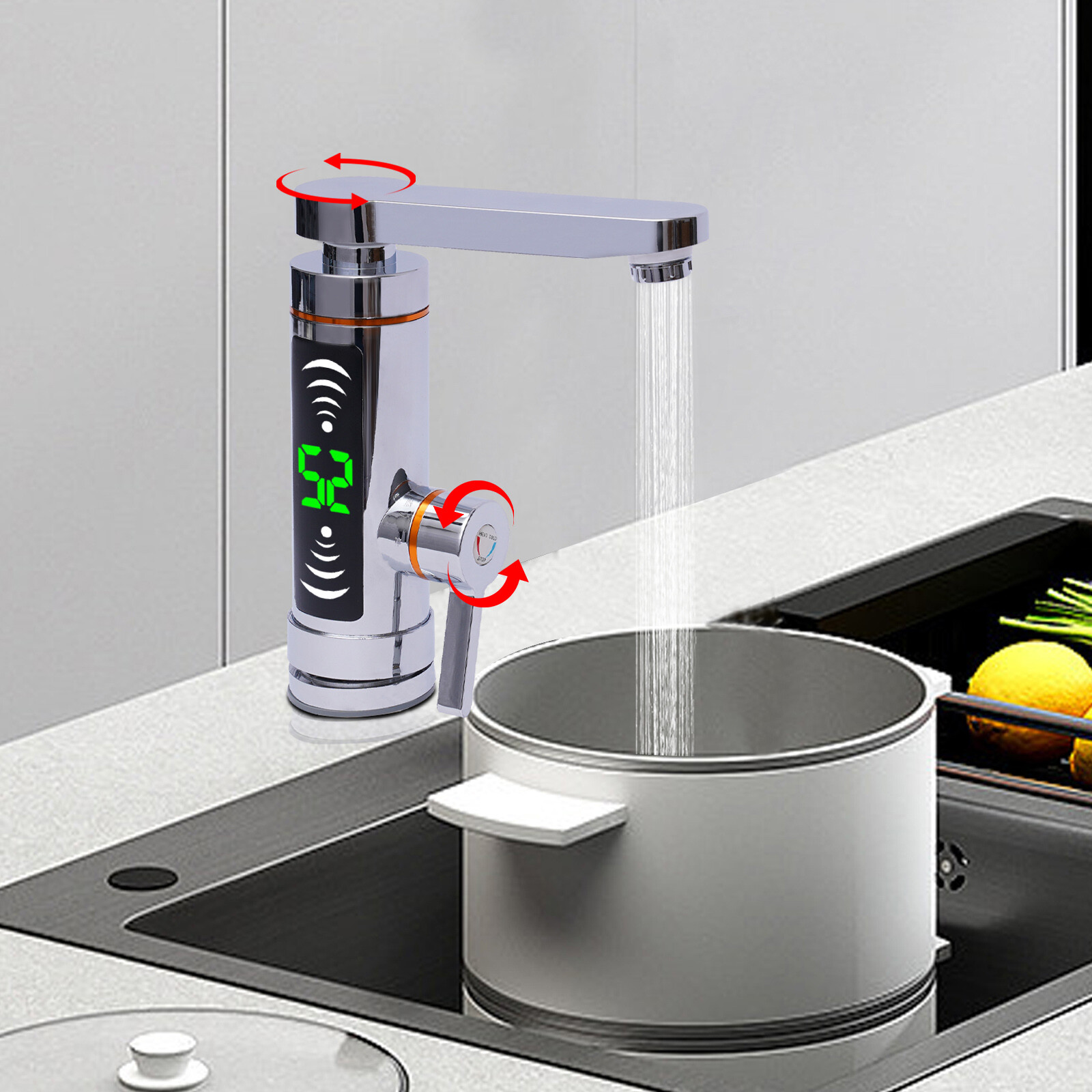 110V Electric Instant Hot Water Heater Shower Kitchen Tap Faucet Digital Display for Kitchens, Bathrooms