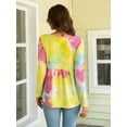 thumbnail image 2 of CALIPESSA Womens Fall Waffle Knit Tie Dye Tunic Peplum Tops Long Sleeve Casual Flowy Multicolor Henley Shirt, 2 of 5