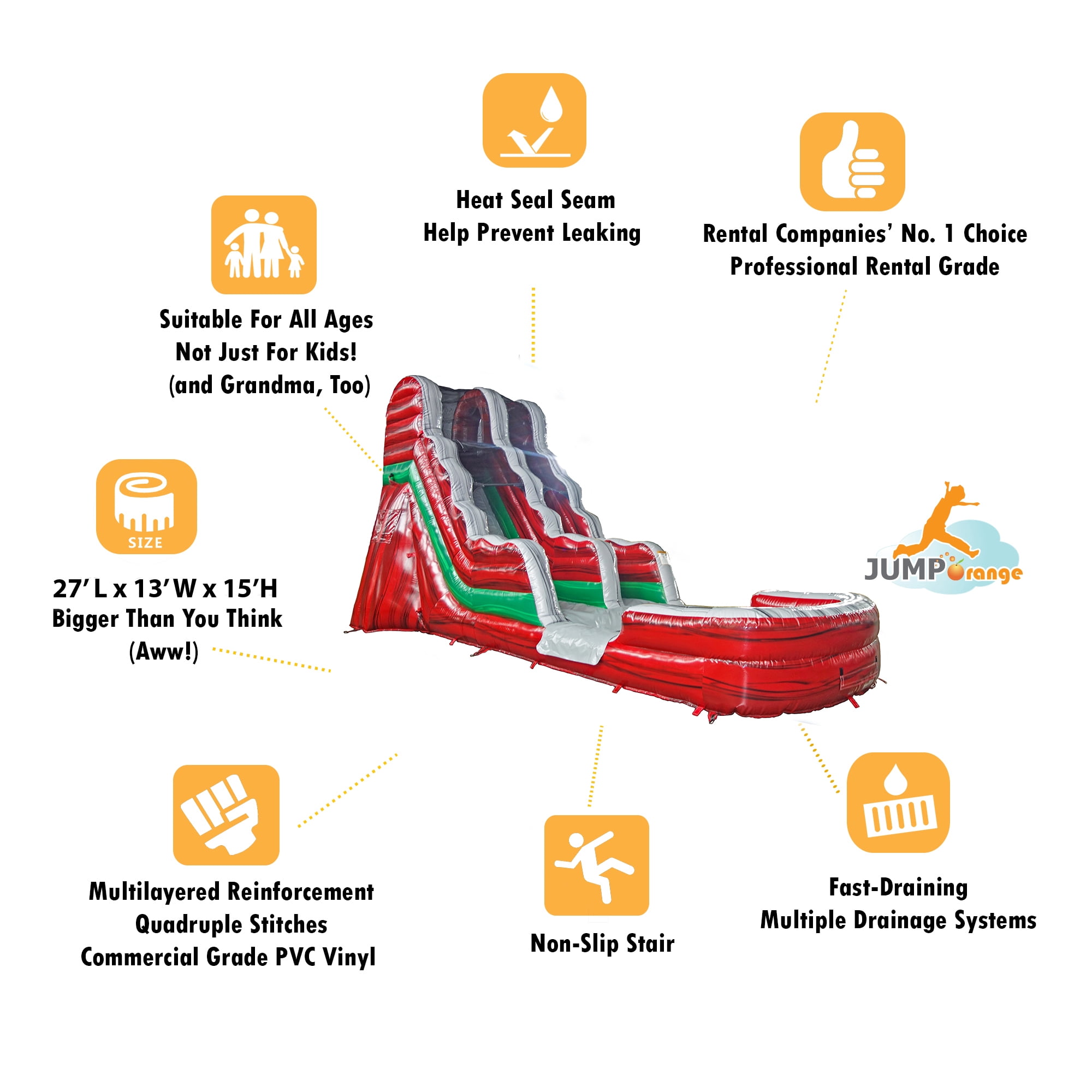 JumpOrange Commercial Grade Water Slide with Splash Pool (with Blower)