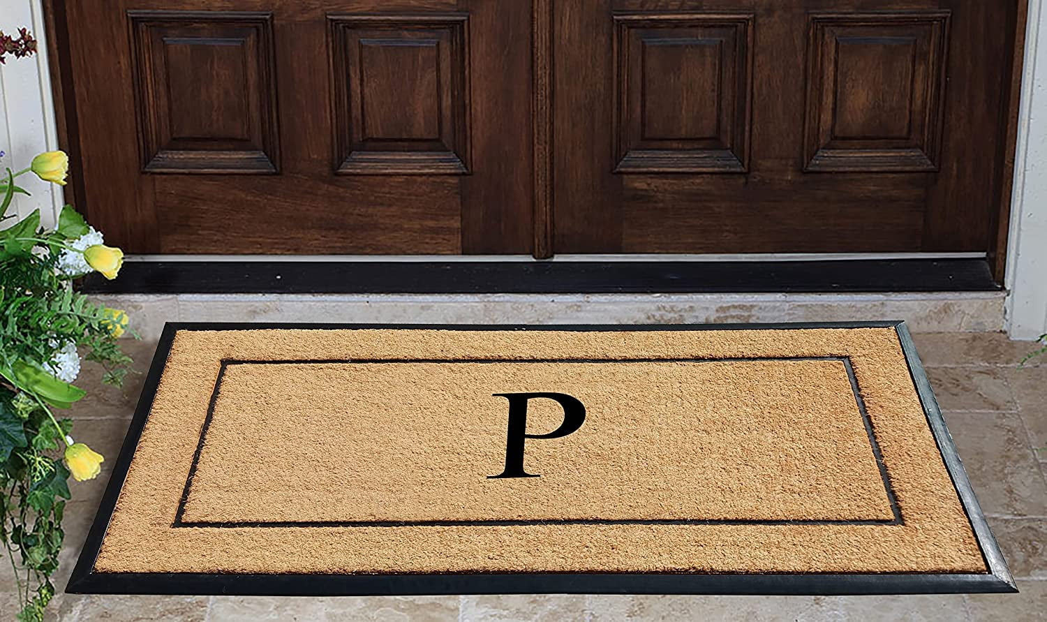 A1HC Natural Coir Monogrammed Doormat, Heavy-Duty Thin Profile Front Door Mat - 30"x60"