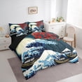 thumbnail image 3 of Manfei Japanese Ukiyoe 7 Pieces Bedding Comforter Set,Sea Waves Full Bedding Set,Red Autumn Maples Fitted Sheet Flat Sheet For Kids,Microfiber Bedroom Decor Reversible, 3 of 8