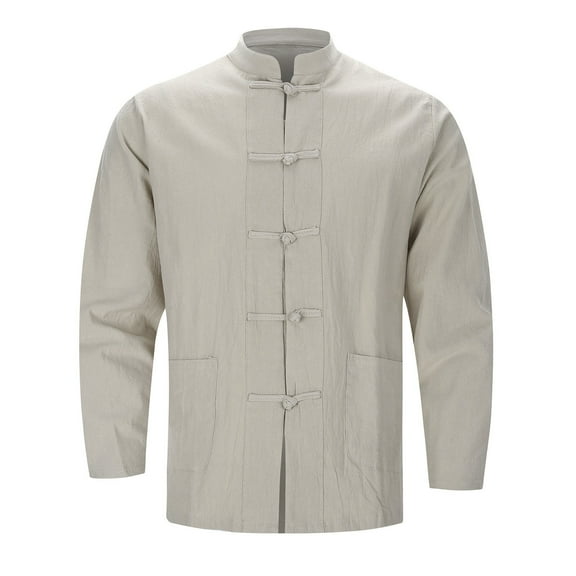 CHUOU Men's Linen Japanese Chinese Traditional Clothing Tang Suit Long Sleeve Shirt For Men Clothing