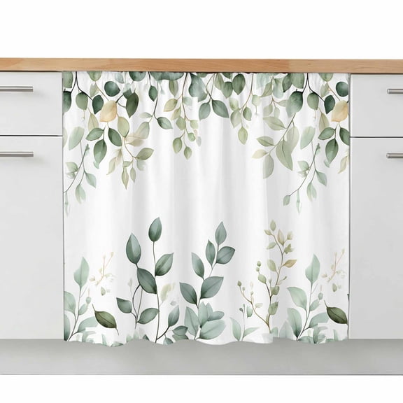 Teal Eucalyptus Leaves Sink Skirt 11"W x 13"L,Dustproof Under Sink Curtain Skirt for Bathroom Kitchen,Summer Botanical Spring Weeping Adhesive Short Curtain Vanity Cover for Laundry Closet Shoe Rack