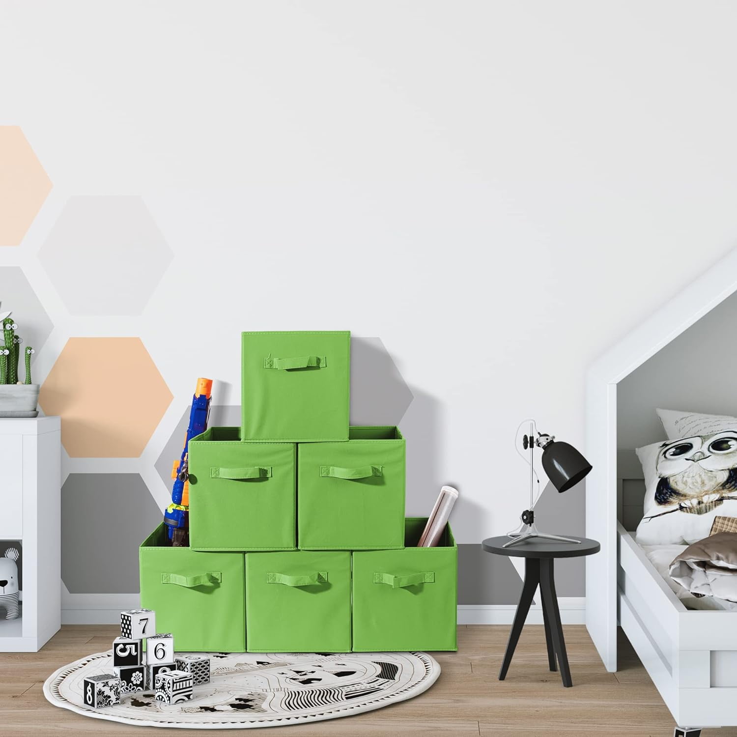 Sorbus Fabric Storage Bins 11" Foldable Cubes With Handles For Pantry, Cubbies, Toy And Closet Shelving Organization - 6Pk (Green)