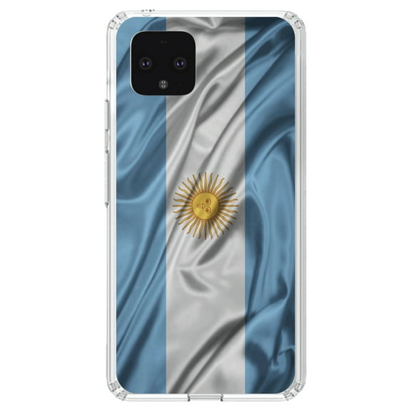 DistinctInk Clear Shockproof Hybrid Case for Google Pixel 4 (5.7" Screen) - TPU Bumper, Acrylic Back, Tempered Glass Screen Protector - Argentina Waving Flag